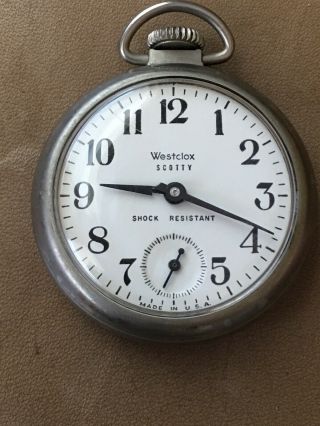 Vintage Westclox Scotty Mechanical Wind Up Pocket Watch Made In Usa / Runs