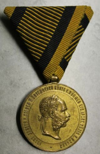 Orig Austria Kuk Ww1 War Service Medal 1873 Kaiser Franz Joseph & Ribbon
