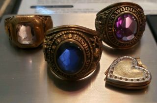 (3) 10k Gold Class Rings And Locket Scrap Or Wear - 38.  68 Grams