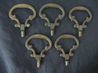 5 Vintage Old Antique Brass Drawer Furniture Handle Pulls Ring 1 3/4 " Wide