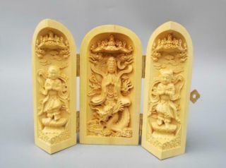 Chinese Wood Carving Guanyin Bodhisattva Buddha Riding Dragon Statue