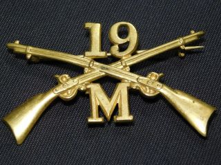 Span Am War Us Army 19th Infantry Hat Or Collar Badge Pin Brass A,