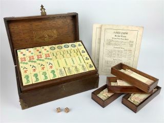 Antique 1920s Pung Chow Pyralin Mahjong Mah Jongg All 144 Tiles Set,  Box,