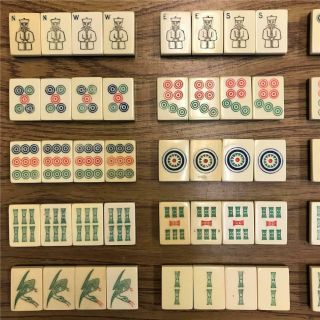 Antique 1920s PUNG CHOW Pyralin MAHJONG Mah Jongg All 144 Tiles Set,  Box, 5