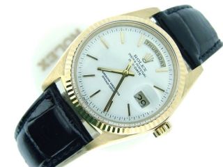 Mens Rolex Day - Date President 18k Yellow Gold Watch Black Band White Dial 1803