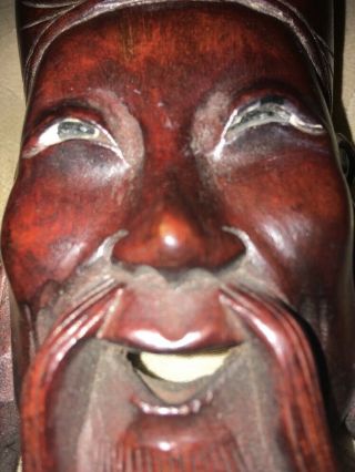 Chinese Or Japanese Carved Wooden Wall Plaque Laughing Moustachiod Man 4