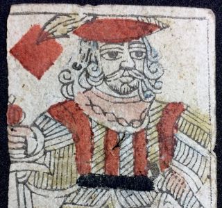 Very Early Authentic Historic Woodcut Ancient Playing Cards Centuries Old Single 10