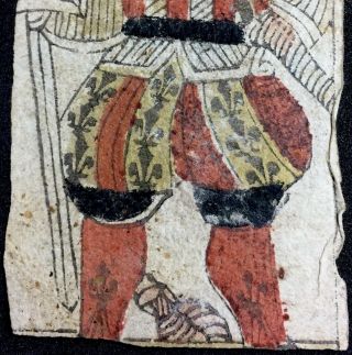 Very Early Authentic Historic Woodcut Ancient Playing Cards Centuries Old Single 11