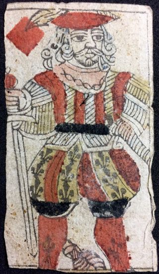 Very Early Authentic Historic Woodcut Ancient Playing Cards Centuries Old Single