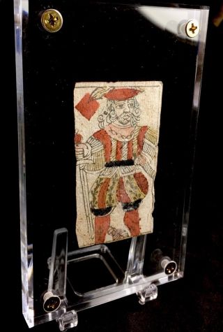 Very Early Authentic Historic Woodcut Ancient Playing Cards Centuries Old Single 2