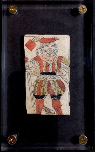 Very Early Authentic Historic Woodcut Ancient Playing Cards Centuries Old Single 4