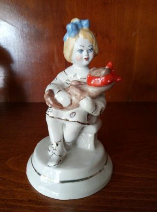 Soviet Girl With A Teddy Bear,  A Bear Toothache Russian Porcelain Figurine 266ud