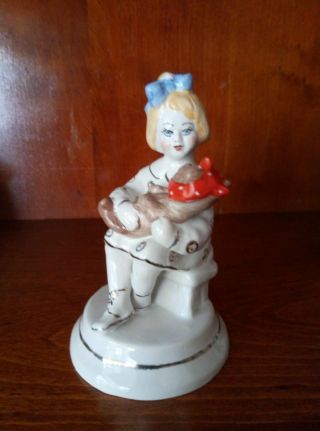Soviet girl with a teddy bear,  a bear toothache Russian porcelain figurine 266ud 2