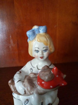 Soviet girl with a teddy bear,  a bear toothache Russian porcelain figurine 266ud 3