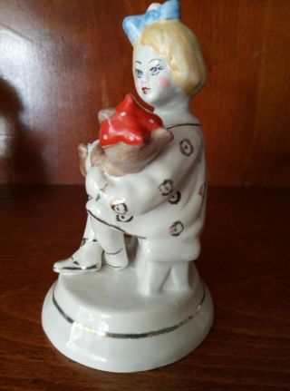 Soviet girl with a teddy bear,  a bear toothache Russian porcelain figurine 266ud 8