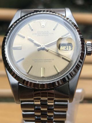 Vintage Rare Rolex Oyster Perpetual DateJust White Gold Bazel Reference 1601 5