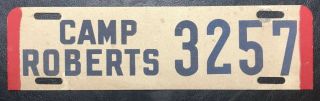 Vintage Wwii Us Army Camp Roberts License Plate Topper & Rare