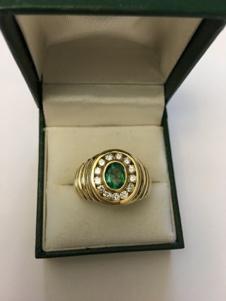 Vintage 18k Gold Emerarld Diamond Mens Ring