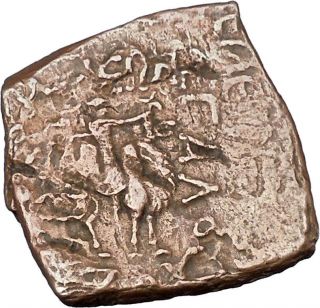 Azilises 85bc Indo Skythian King On Horse Bull Ancient Greek Coin India I47050