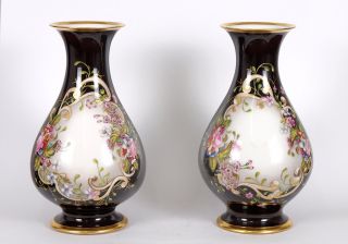 Antique Russian Imperial Porcelain Vases Pair By Popov Factory