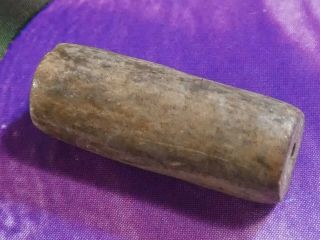 Ancient Neolithic Grey Steatite Tube Shaped Bead 3500 Years Old 17.  8 By 6.  6 Mm