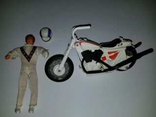 Vintage 1972 Ideal Evel Knievel Doll & Helmet And Stunt Cycle Motorcycle