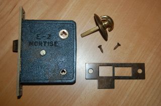 Vintage E - Z Mortise Brass Door Lock W/ Strike Plate