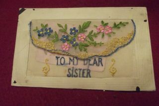 Ww I Cef Era Silk Embroidered Post Card With Attached Note Made In France