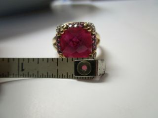 LARGE 14K GOLD RING WITH RUBIES RUBY DIAMONDS COCKTAIL VINTAGE WEARABLE ART 10