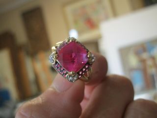 LARGE 14K GOLD RING WITH RUBIES RUBY DIAMONDS COCKTAIL VINTAGE WEARABLE ART 11
