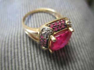LARGE 14K GOLD RING WITH RUBIES RUBY DIAMONDS COCKTAIL VINTAGE WEARABLE ART 12