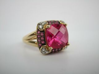 Large 14k Gold Ring With Rubies Ruby Diamonds Cocktail Vintage Wearable Art