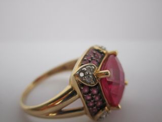 LARGE 14K GOLD RING WITH RUBIES RUBY DIAMONDS COCKTAIL VINTAGE WEARABLE ART 6