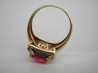 LARGE 14K GOLD RING WITH RUBIES RUBY DIAMONDS COCKTAIL VINTAGE WEARABLE ART 7
