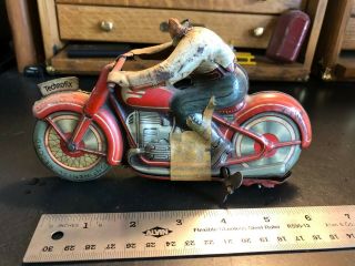 1940s Technofix Wind - Up Tin Toy Motorcycle Harley Indian Us Zone Germany