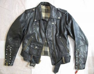 Vintage Jeweled & Studded Motorcycle Jacket W Indian Zipper Pull & Plaid Lining