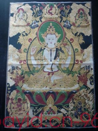 Tibet,  Hand - Embroidered Silk Class Guanyin Buddha Thangka /tk 46