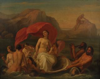 18thC Antique Old Master Oil Painting Rape of Europa Classical Nude Women & Men 3