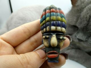 Ancient Colorful Phoenician Mosaic Glass Face Pendant 300 Bc,  30mmx61mm No:2