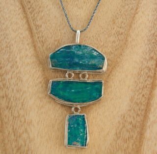 Ancient Roman Glass Pendant 925 Sterling Silver Stefans Necklace Made In Israel