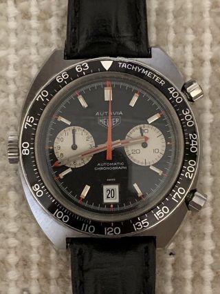 Vintage Heuer Autavia Viceroy 1163v Black 42mm Chronograph Stainless Steel Watch