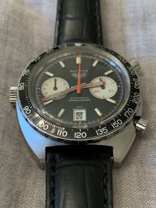 Vintage Heuer Autavia Viceroy 1163V Black 42mm Chronograph Stainless Steel Watch 2