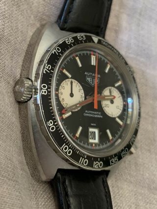Vintage Heuer Autavia Viceroy 1163V Black 42mm Chronograph Stainless Steel Watch 3