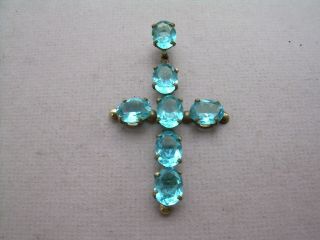 Antique Georgian Huge Old Cut Paste Cross Pendant Blue Stones.