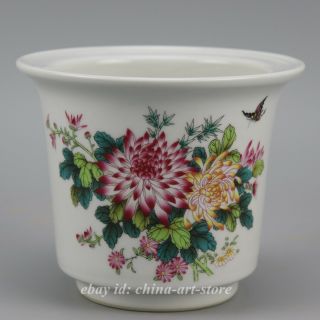 5.  4 " Chinese Famille - Rose Porcelain Chrysanthemum Flower Butterfly Flowerpot安居乐业