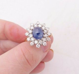 18ct Gold 1.  5ct Cabochon Sapphire 1.  50ct Diamond Ring,  Cluster 18k 750