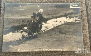 Ww1 Cef Postcard 4th Canadian Division Sports Dominion Day 1916 Gas Mask (17582)