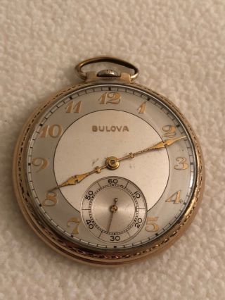 Bulova Pocket Watch Unadjusted 17 Jewels,  Swiss,  10k Rolled Gold Plate