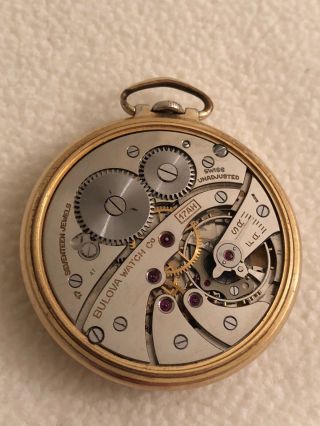 Bulova pocket watch unadjusted 17 Jewels,  Swiss,  10K rolled gold plate 3