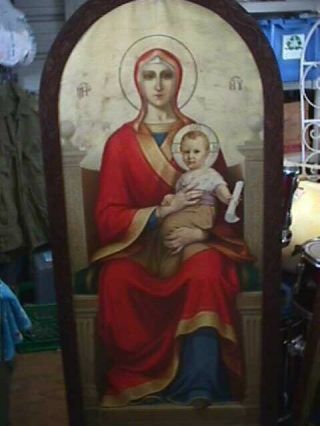 Antique 20th Century Greek Icon Of Mary With Child